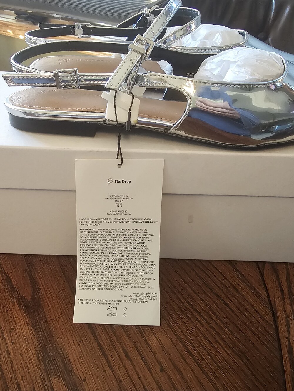 Silver Pointed-Toe Mary Jane Slingback Flats - Picture 4 of 4